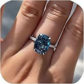 Square-Cut Blue Topaz Halo Cubic Zirconia CZ Engagement Rings Wedding Party Statement Cocktails Classic Sapphire 925 Sterling Silver Solitaire Diamond Anniversary Promise Ring For Women Size 9