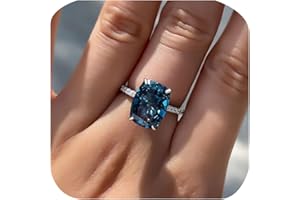 ZDIFDIC Square-Cut Blue Topaz Halo Cubic Zirconia CZ Engagement Rings Wedding Party Statement Cocktails Classic Sapphire 925 Sterling Silver Solitaire Diamond Anniversary Promise Ring for Women Size 10