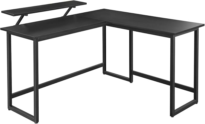VASAGLE Bureau informatique, Table d'étude, avec avec support écran, sac de rangement en tissu, barres en X, pieds réglables, 85 x 55 x 90 cm, style industriel