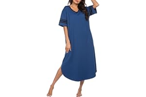 Ekouaer Long Nightgown, Womens V Neck Loungewear Oversized Sleepwear Loose Sleep Dress S-4XL