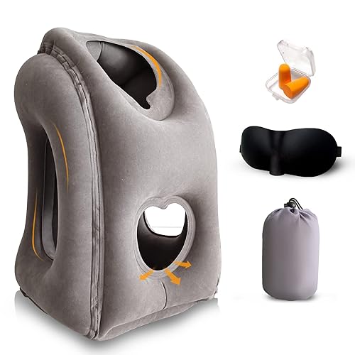 YEEPEC Inflatable Travel Pillows for Airplanes, Neck Support Travel Pillow  for Sleeping Airplanes/Trains/Cars/Office Napping with Free Eye Mask,