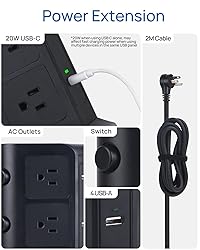 KOOSLA Dual 20W USB-C Power Strip Tower, Surge