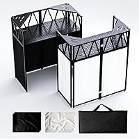 Portable DJ Booth Table,Foldable DJ Table Stand Portable with White & Black Scrim,Adjustable DJ Facade Table Station Triangle