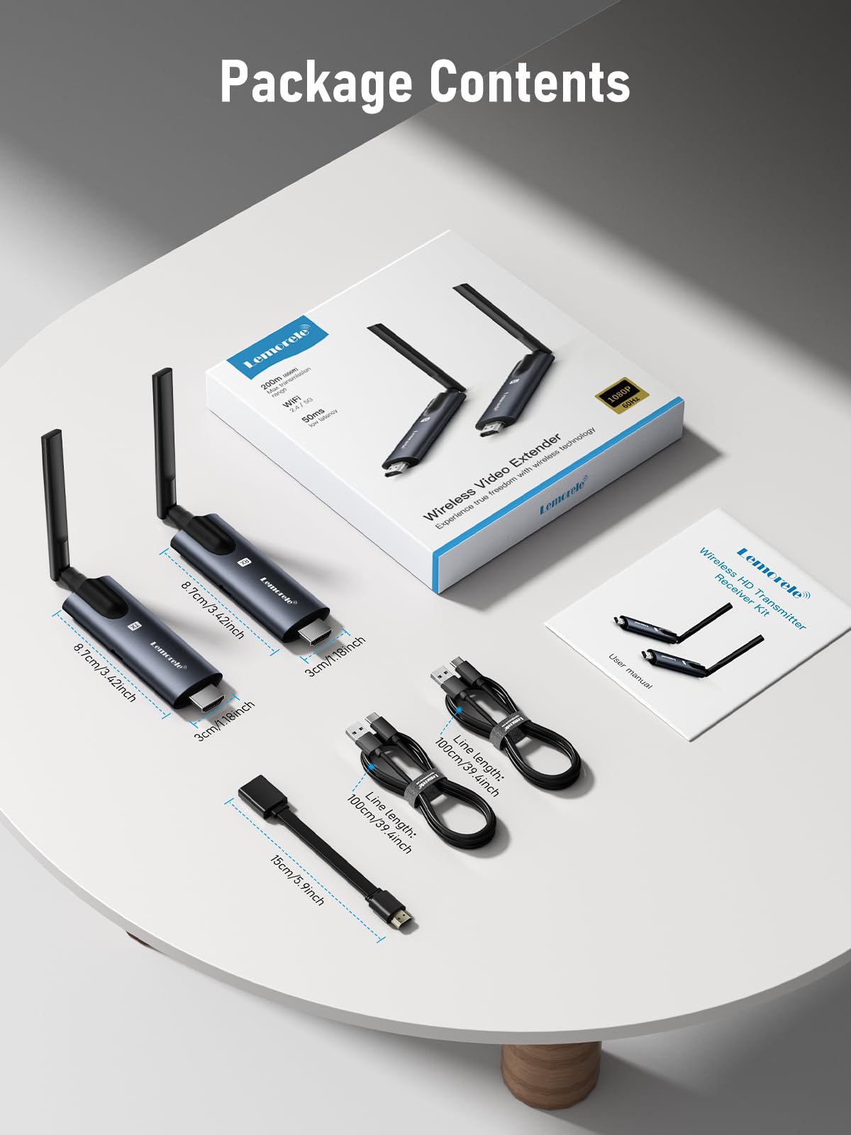 Lemorele Wireless HDMI Transmitter and Receiver with App Monitor Wireless Reception,Plug&Play,656ft 1080P HD,for Streaming to Video&Audio to Monitor/Tablet/Mobile from Laptop/Camera/TV-Box/Blu-ray