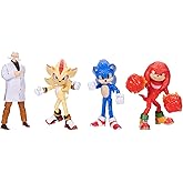 Sonic 3 Movie 5-Inch Action Figures 4-Pack, Includes Sonic, Super Shadow, Knuckles, and Gerald Robotnik, Articulated Figures from Jakks Pacific's Wave 3, Officially Licensed by SEGA