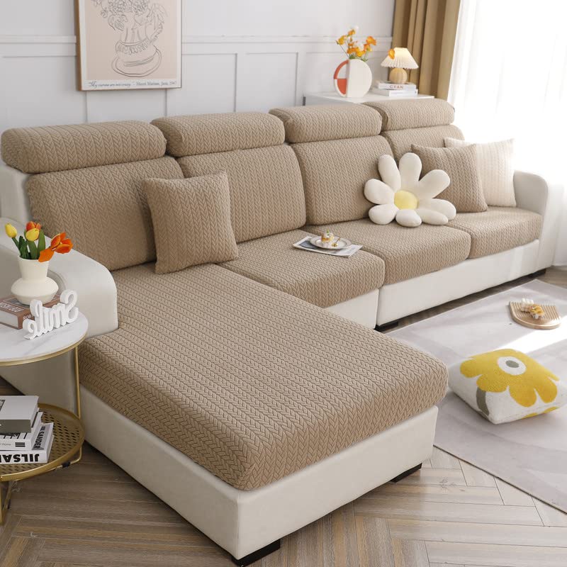 Universal Stretch Sofa Slipcovers - L Shape Couch Seat Covers, Soft Sofa Seat Protector Covers (Light Coffee Wheat)