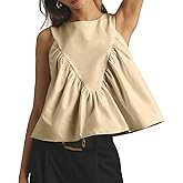 WOWULOVELY Womens Shirred Swing Tank Tops Peplum Babydoll Top Pleated Flowy Sleeveless Vest Loose Ruffled Casual T-Shirts