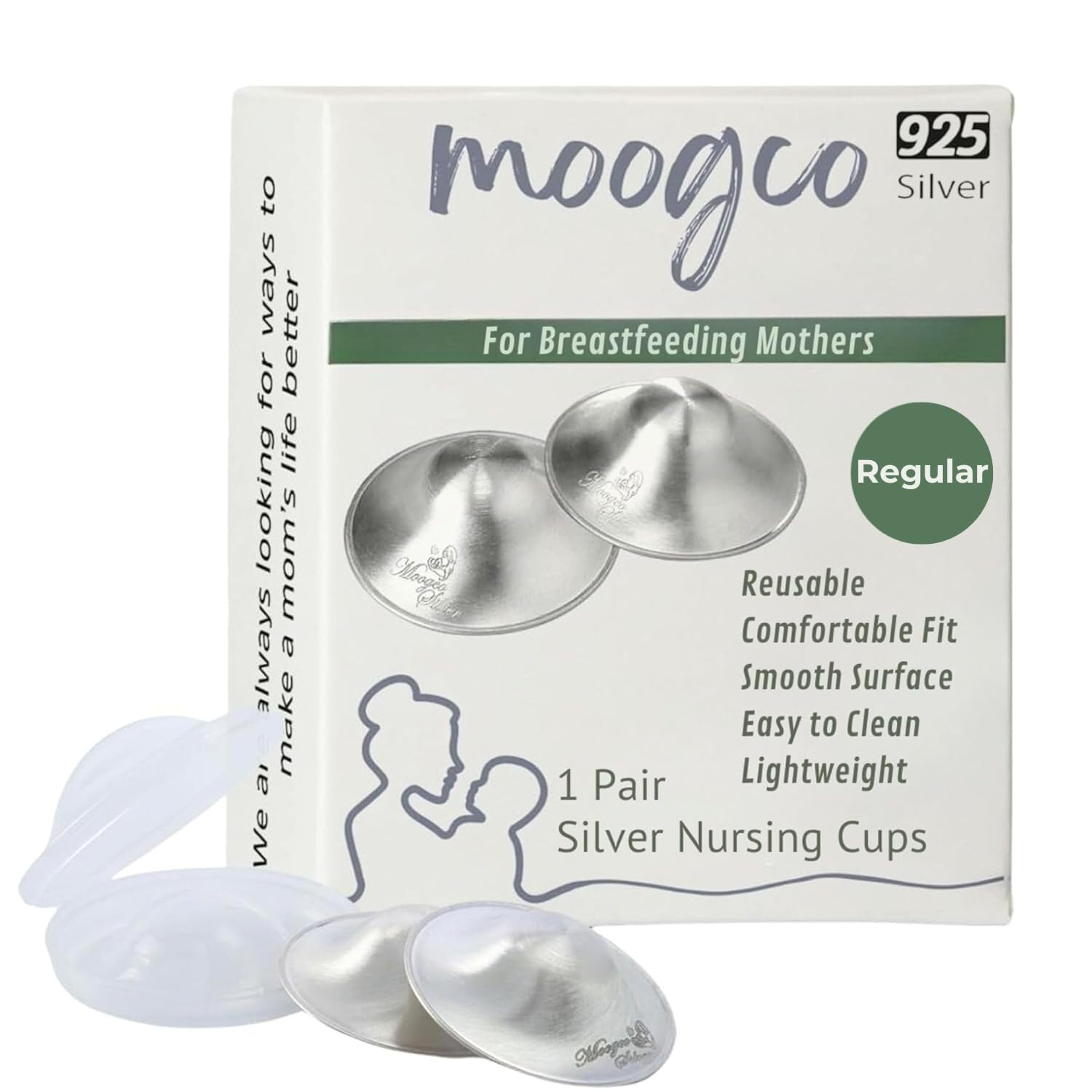 The Original Silver Nursing Cups - Silver Nipple Shields - Silver Cups Breastfeeding for Nursing Newborn - Protect and Soothe Your Nursing Nipples (925k Regular)