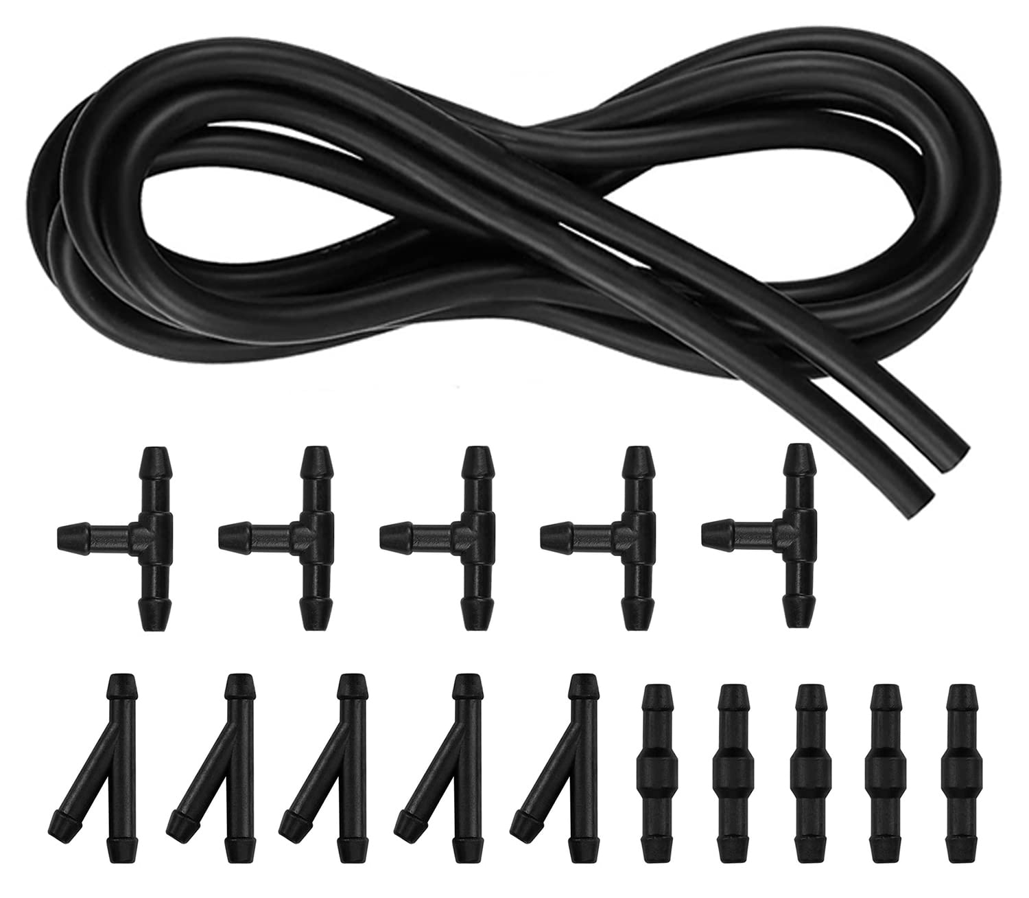 YIXISI 5m Car Windshield Washer Hose Kit, with 15 PCS Hose Connectors (Y I T-Type), Universal Windscreen Washer Hose, Silicone Rubber Windscreen Wiper Hose, Connecting Car Water Pump and Nozzle, Black