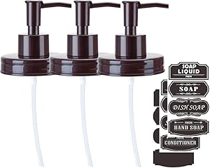 Elwiya [Bronze] Rustic/Farmhouse Mason Jar Soap Dispenser Lid and Pump Rust Proof, Plastic Dispenser Lid for 16 oz Regular Mouth Mason Jar Decor - 3 Pack