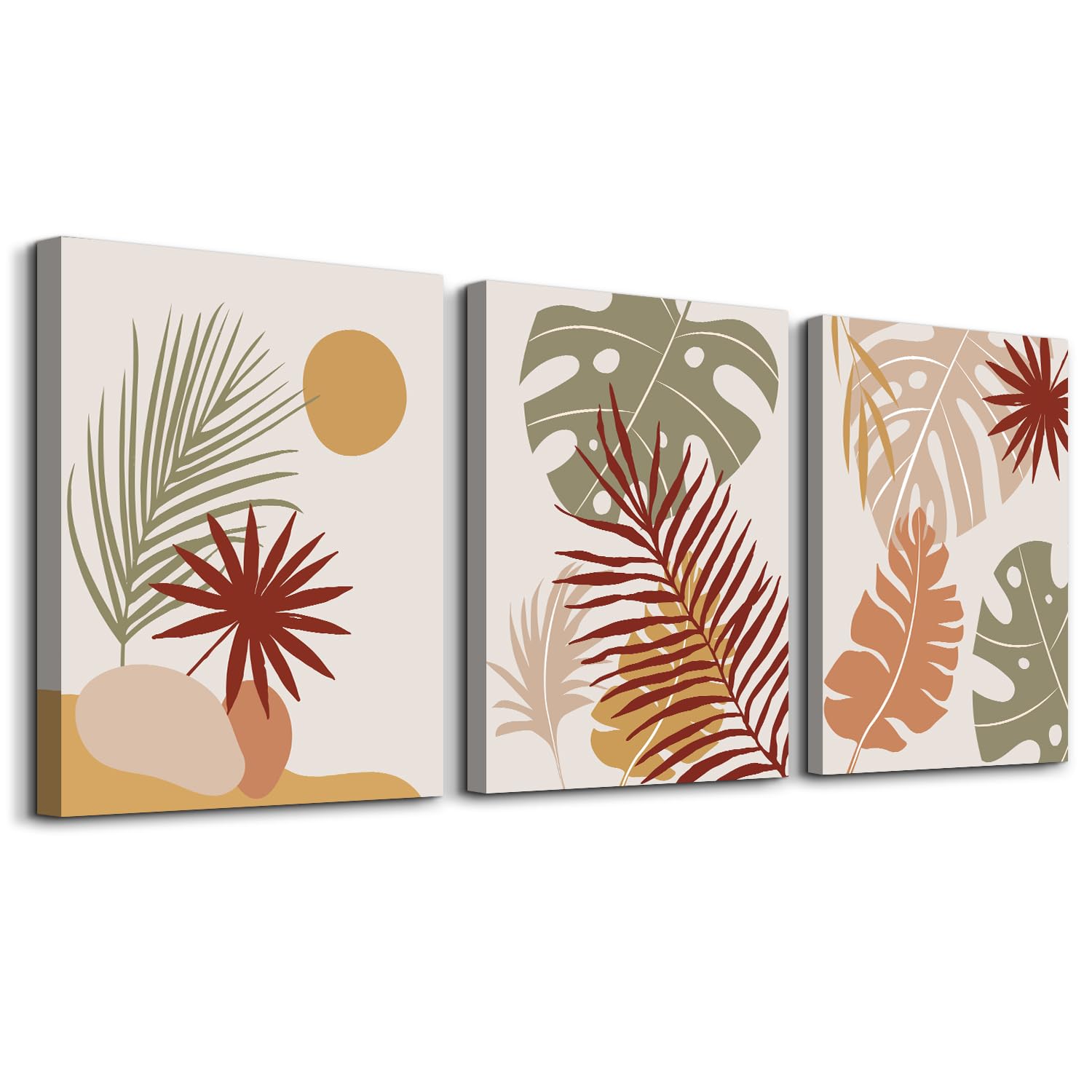 hyidecorart Boho Canvas Wall Art for Living Room, Sage Green Red Orange Abstract Leaves Nordic Minimalism Modern Bedroom Bathroom Dining Room and Office — image 1