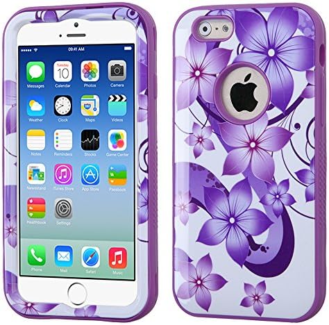 The Smart Choice (Tm) [ Apple Iphone 6 , Apple Iphone 6 4.7" Inch Case] , Verge Armor Hybrid Phone Protector Cover Hybrid Phone Protector Cover Dual Layer Hybrid Defender Protection Case { with Free LCD Screen Protector } (Purple Hibiscus Flower Romance/Electric Purple)