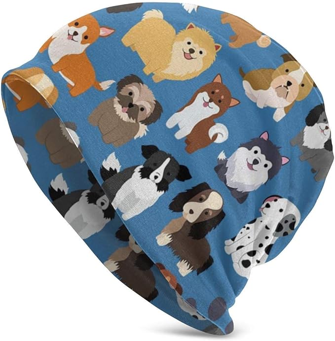 Valender Knit Beanie Hat Puppy Pug Dog Skull Cap Hiking Slouchy Warm