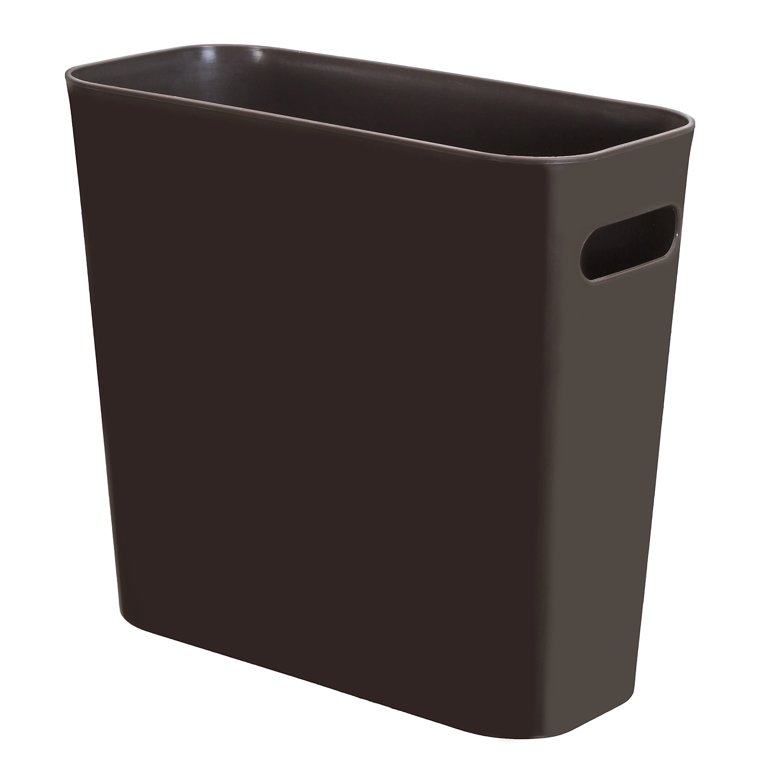 Youngever 5.5L Slim Trash Can, Re-usable 5.5L Plastic Garbage Container Bin, Small Trash Bin with Handles for Home Office, Living Room, Study Room, Kitchen, Bathroom (Brown)
