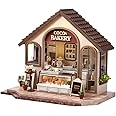 TuKIIE DIY Miniature House Kit with Furniture, 1:24 Scale Creative Room Mini Wooden Dollhouse Book Nook Plus Dust Proof & Music Movement for Kids Teens Adults(Leisurely Bakery)