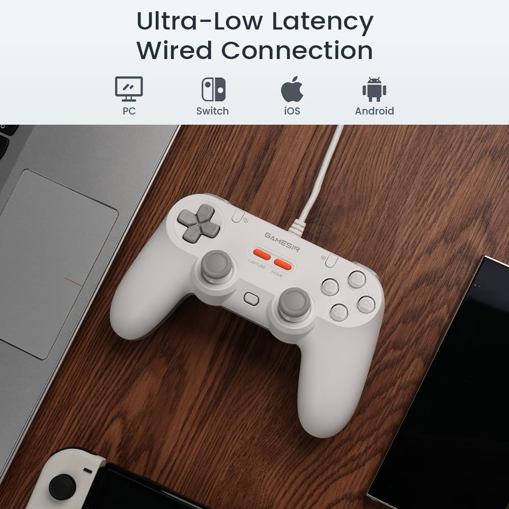GameSir Tegenaria Lite Wired Game Controller For Switch, Android, iOS, PC, Steam With Retro 90s Design, Hall Effect Sticks, 1000Hz Polling Rate, Dual Rumble Motors, Mappable Back Buttons, Ultra-Low Latency, Ergonomic Design -Serene White