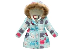 Miss Bei Girl's Winter Coat Jacket Hooded Kids Toddler Flower Print Parka Outwear Warm Cotton Puffer Hooded Jacket