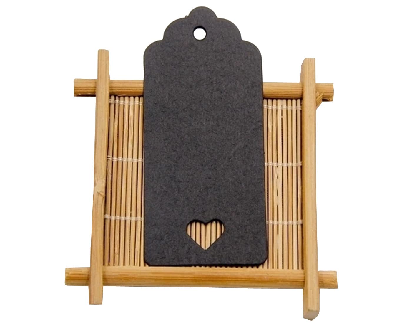 Gift Tags with String Kraft Paper Card 100pcs 9x4cm Luggage tag (Black - Heart)