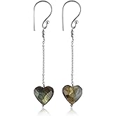 Natural Labradorite Faceted Heart Drop Earring for Women Healing Chakra Gemstone Drop Earring Healing Crystal Earring Jewelry