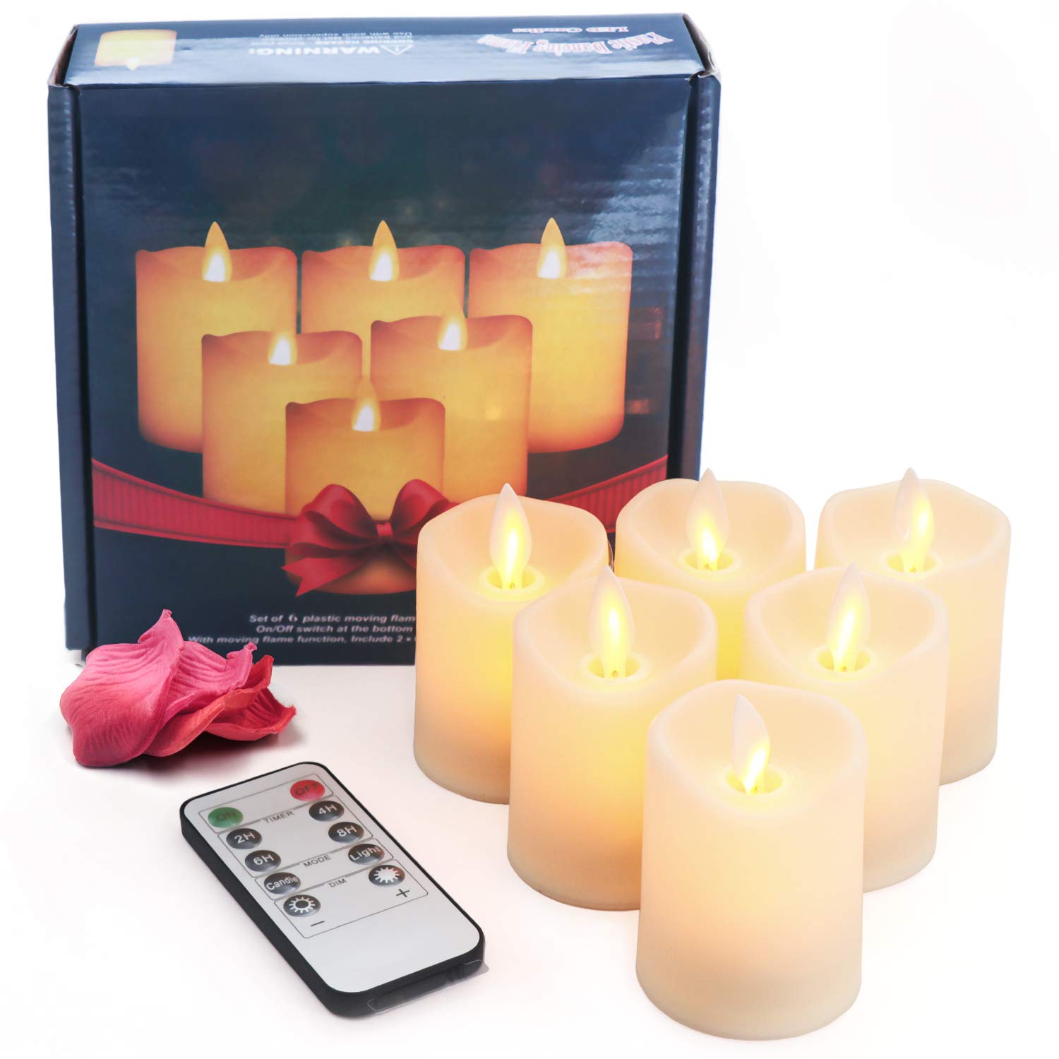 OMGAI LED Moving Wick Pillar Candles, 6 PCS Dimmable Flameless Battery