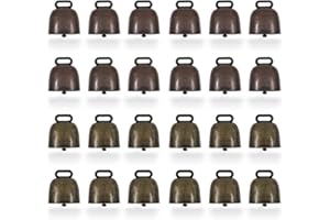 ROUCERLIN 24 Pack Grazing Cow Bells, Horse Sheep Bronze Bell Noise Makers, Farm Animal Loud Copper Bell, Metal Decorative Bells for Dog Cat Christmas Tree Crafts Pet Anti-Lost (2 Colors)