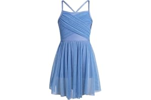 TiaoBug Girls Spaghetti Chiffon Ballet Dance Dress Gymnastics Leotard Overlay Lyrical Ballerina Dance Costume