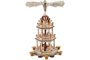 GUOXIATIE 17 Inch Wooden Christmas Pyramid with 6 Candle Holders - Nativity Set for Christmas Tree - Holiday Decoration Carousel