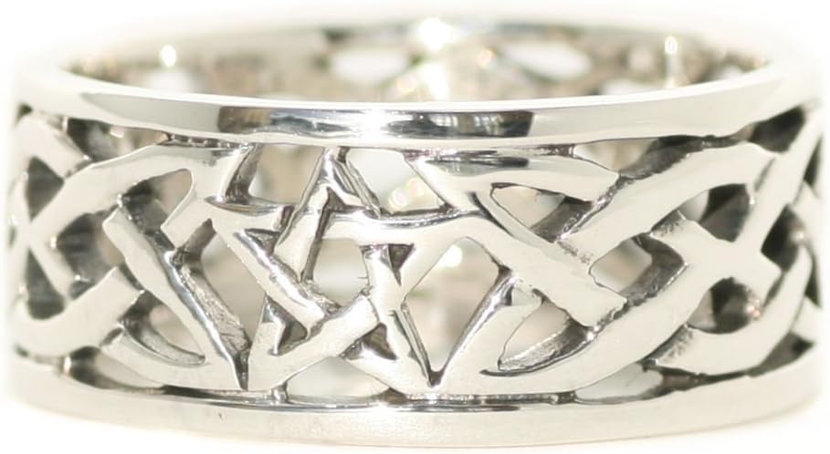 Solid Sterling Silver Pentagram Celtic Knot Pagan Wiccan Finger Ring Band (R022)