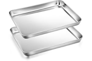 2Pcs Toaster Oven Baking Pan Set (9 inch), Joyfair Stainless Steel Small Bakeware Tray Pans for Cookie Bacon Vegetable, Non Toxic & Healthy, Heavy Gauge & Rolled Rim, Rust-free & Dishwasher Safe