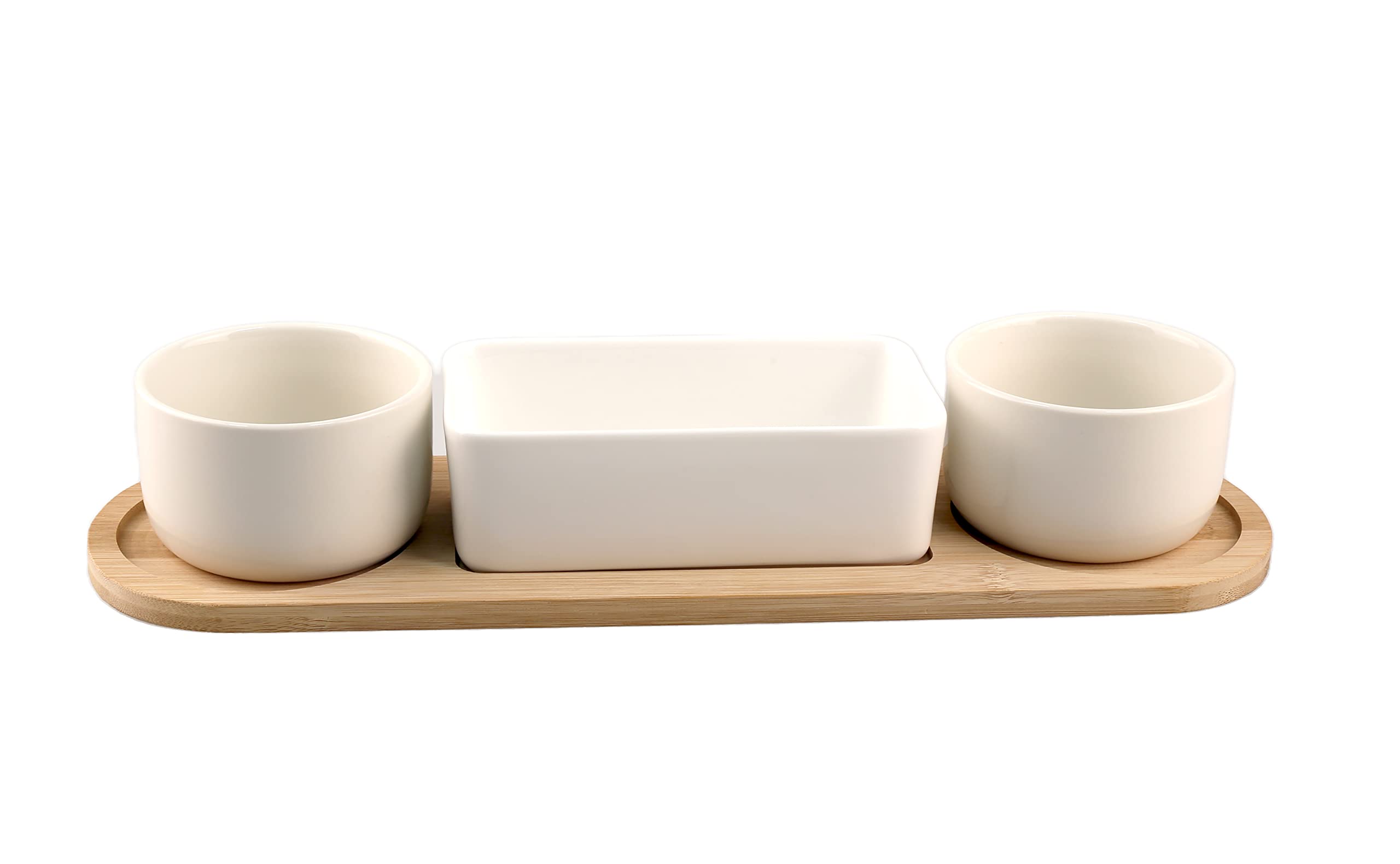 Anilar Set of 3 Appetizers Serving Dishes with Tray, White/Off-White