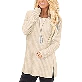 Jescakoo Long Sleeve Shirts for Women Crew Neck Fall Tops Side Split Lightweight Tunic Sweaters Fashion Clothes 2025 S-4XL