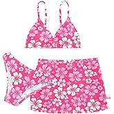 Milumia Girl's Floral Print 3 Piece Bikini Set Vacation Swimsuit with Beach Skirt
