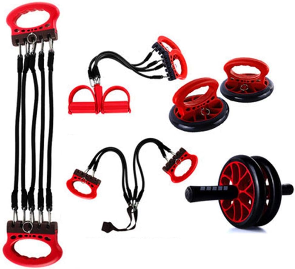 Ab Wheel Roller, Push-UP Bar, 4X Exercise Resistance Loop Bands, Carry Bag 5-in-1 Home Gym Total Body Workout Equipment Set -for Core, Cardio, Abs, Legs & Arms Training Men Women