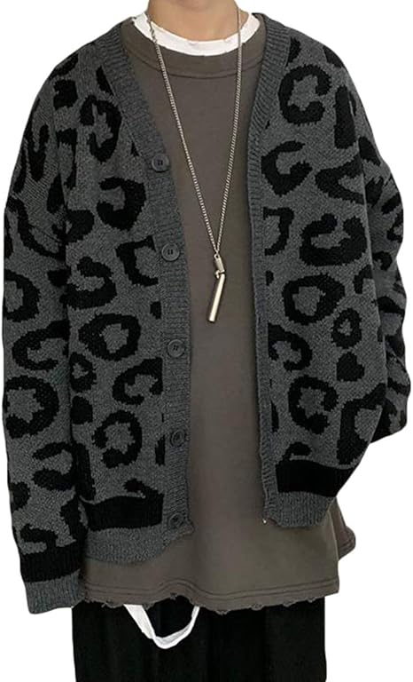Amazon Ksila ニットカーディガン メンズ Vネック カーディガン レディース レオパード柄 ショート丈 羽織り ニット ヒョウ柄 アウター ファッション ショート丈 ニットセーター カーディガン 通販