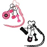 Sinbana 2pcs Gym Keychain Gift, 2 Color Fitness Key Chain with Dumbbell Kettlebell Barbell Plate Keyring Charsm for Girl Men Women Sports Lovers Trainer Friends Family(Black & Pink)
