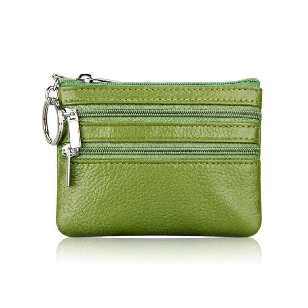 AprinCtempsD Ladies Genuine Leather Small Coin Purse with Zip Womens Mens Mini Wallet Pouch with Key Ring (Green)