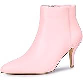 Allegra K Women's Pointed Toe Zipper Stiletto Heel Pink Ankle Boots 6 M US