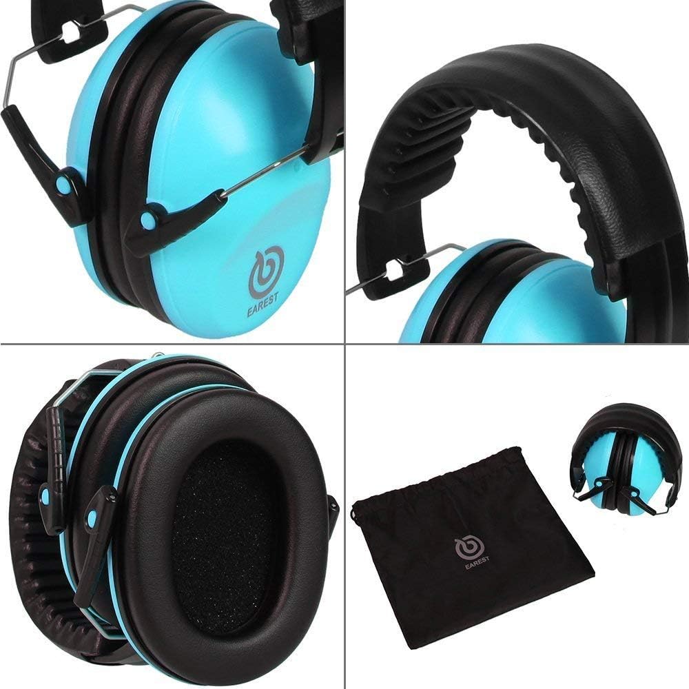 EAREST Protection Ear Muffs, Noise Reduction Safety Ear Muffs Shooting Earmuff with A Useful Carring Bag + Belt, NRR 20DB Professional Ear Defenders for Adults and Children - Blue - - 