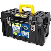 SURTEK Tool Box - 21" x 11" x 10" Mobile Tool Carrier with Moulded ABS Plastic Construction &amp; Dual Latching Metal Clasp Design - CPS20 , Black