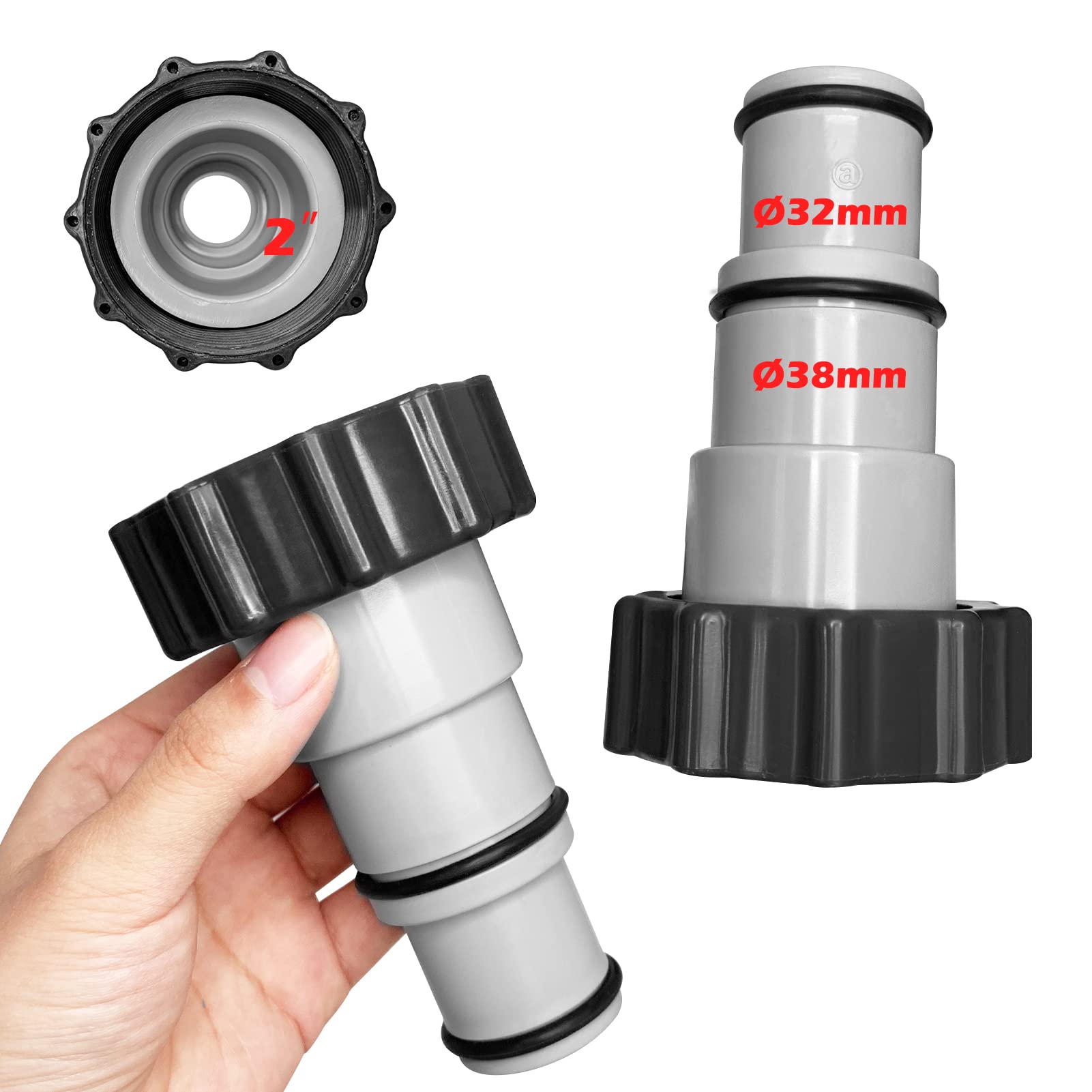 Pool hose adapter, adapter for pool, hose adapter with internal thread for screwing, for diameter 32 and 38 mm pool hose (2 pieces)