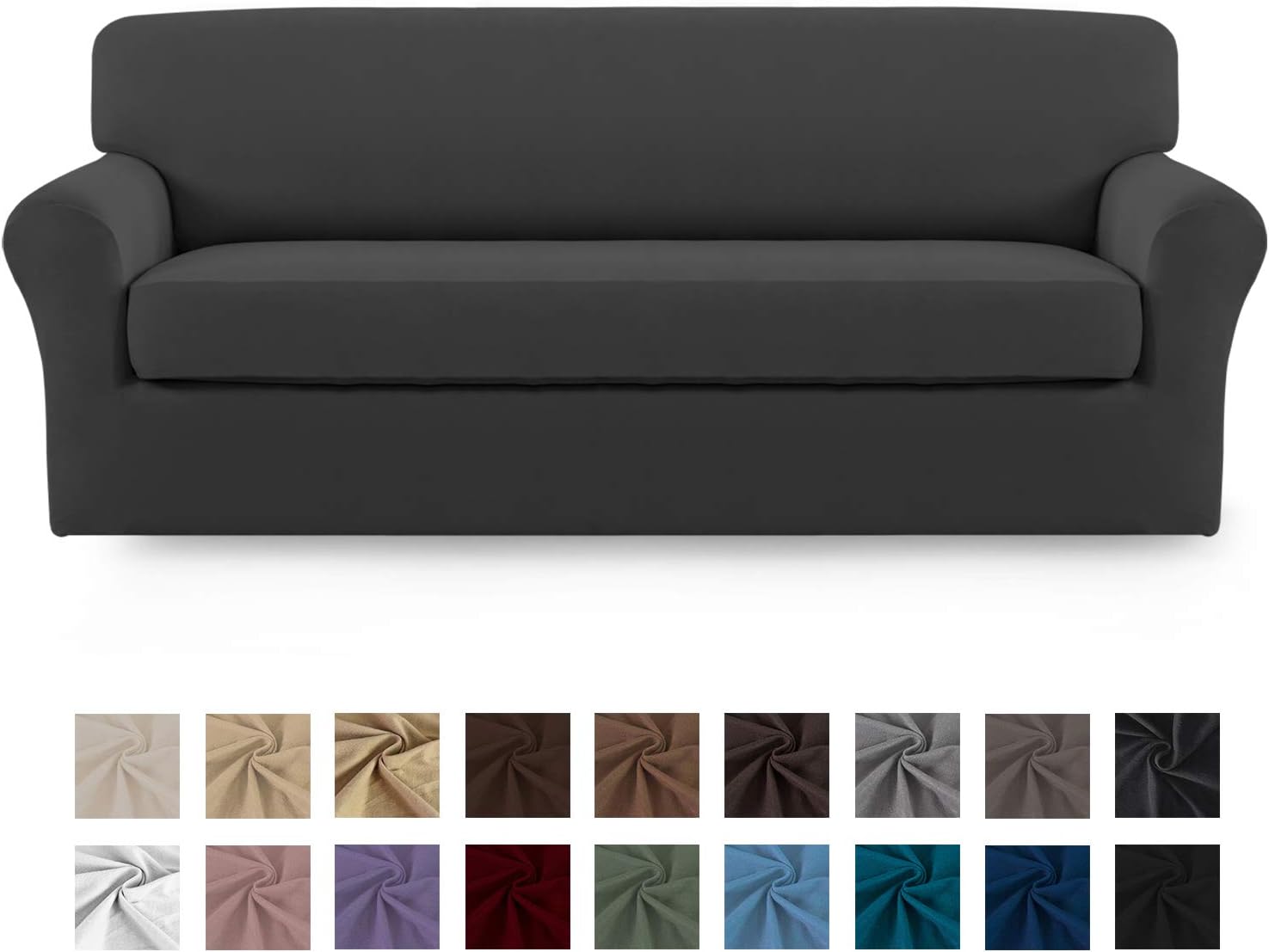 Easy-Going 2 Pieces Microfiber Stretch Sofa Slipcover – Spandex Soft Fitted Sofa Couch Cover, Washable Furniture Protector with Elastic Bottom for Kids,Pet （Sofa，Gray）: Home & Kitchen