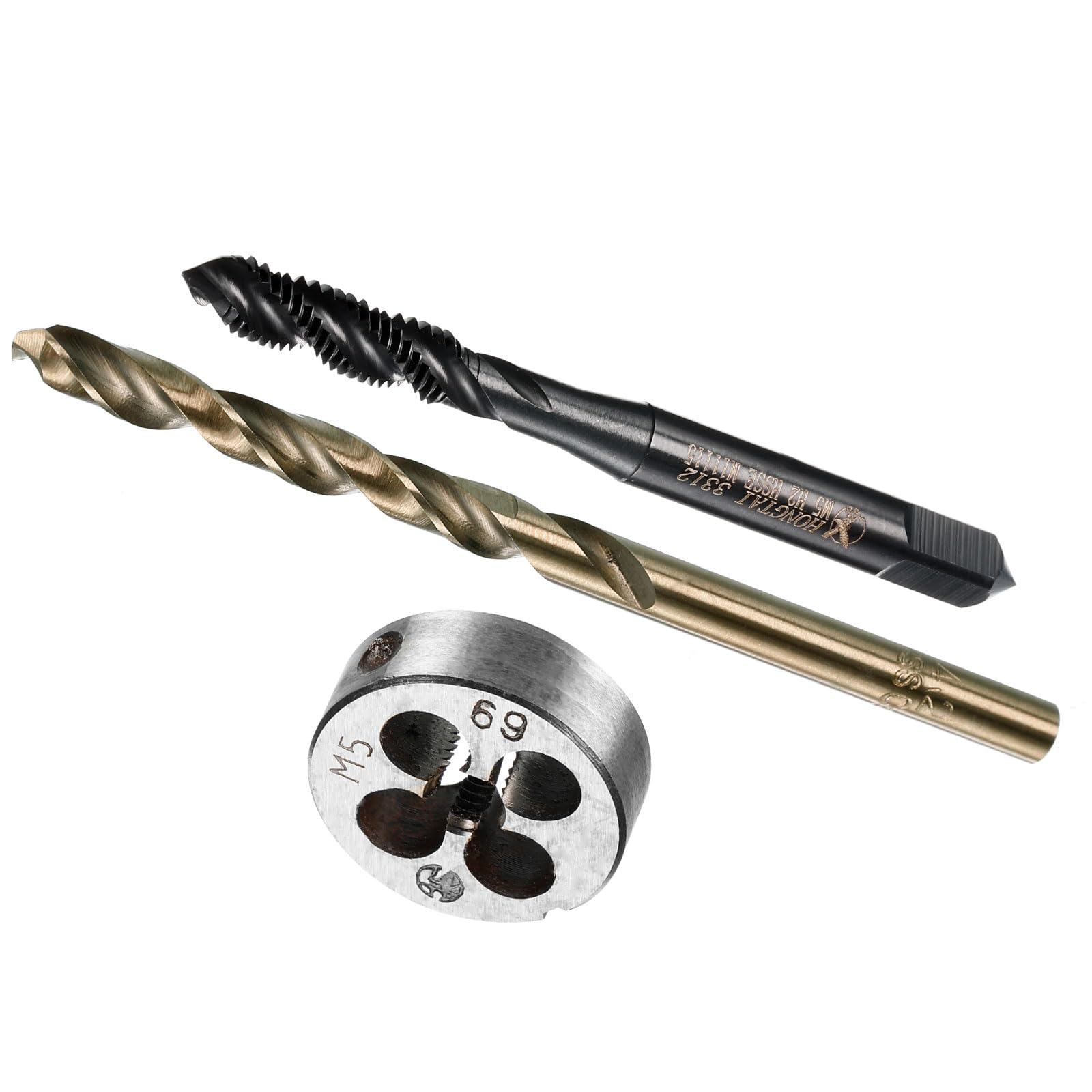 CoCud Metric Tap and Die and Drill Bit Set, M5 x 0.8 Tap & Die Thread 4.2mm Drill Diameter, Spiral Flute Machine Screw Tap Tool Kit - (Applications: for Threading Tapping Repair)