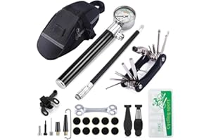 YBEKI Bike Tire Repair Kit with 210PSI Mini Pump & 10-in-1 Multi-Tool | Includes Chain Breaker, Glueless Patches, Tire Levers & Portable Bag | for Road, Mountain & BMX Bicycles
