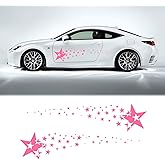 LANZMYAN 2Pcs Car Body Side Decal Auto Vinyl Sports Super Star Side Skirt Hood Sticker Universal Exterior Decoration Accessories(Pink)
