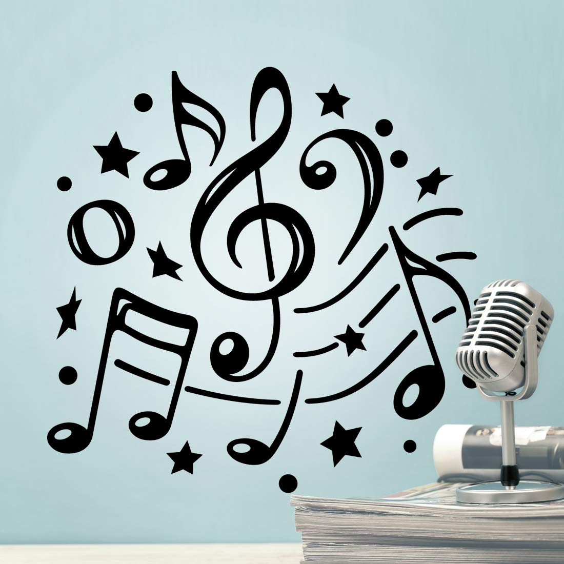 Music Notes Wall Sticker Room Decor Art Stickers Vinyl Wallpaper Decal Home Mood Kitchen Kid Dance Bedroom Studio Decor Fridge Mural Nursery Living Room Note Removable Decoration Silhouette Graphic