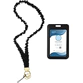 Geyoga Stretchy Teacher Scrunchie Lanyard with ID Holder for Women Gifts Retractable Scrunchie Lanyard for ID Badge Card Holder Neck Strap with Clip Closure for Teachers Nurses Worker(Black)