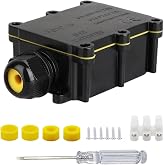 Helunsi IP68 Waterproof External Junction Box, 2 Way Outdoor Junction Box | 1 Pack Underground Wiring Coaxial Cable Connector, Wire Range 5 to 15mm Electrical Power Cord Weatherproof Boxes - Black