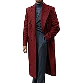 Runcati Mens Wool Blend Casual Trench Coat Notched Collar Lapel Long Jacket Peacoat Double Breasted Classic Winter Overcoat