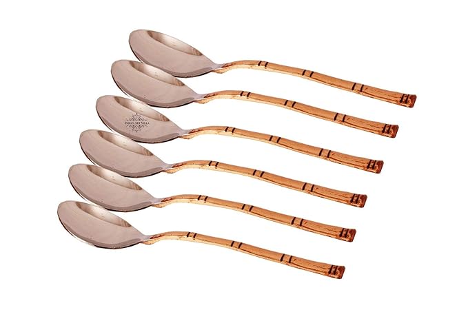 Indian Art Villa Handmade Copper Set of 6 Spoon Stainless Steel Table Spoon Set Restaurant Ware Hotel Ware Home Ware Gift Items