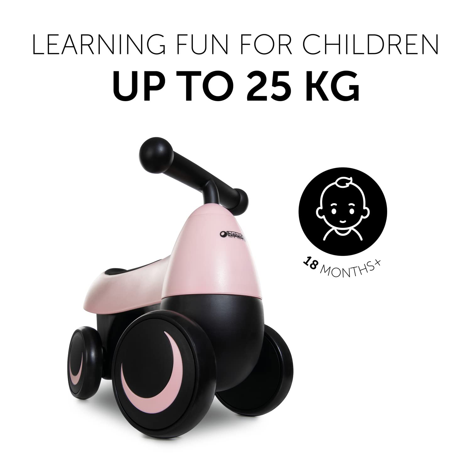 Hauck Baby Slider 1st Ride Four, Children's Balance Bike, 4 Wheels EVA, Ergonomic, tilt-Proof, Handlebar Lock, Indoor & Outdoor, Matte Pink, Ages 18 Months+